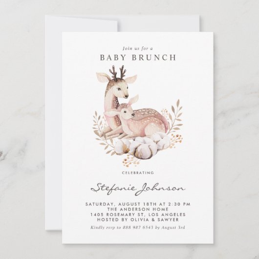 Boho Mama en Baby Deer Woodland Baby Brunch Kaart (Voorkant)