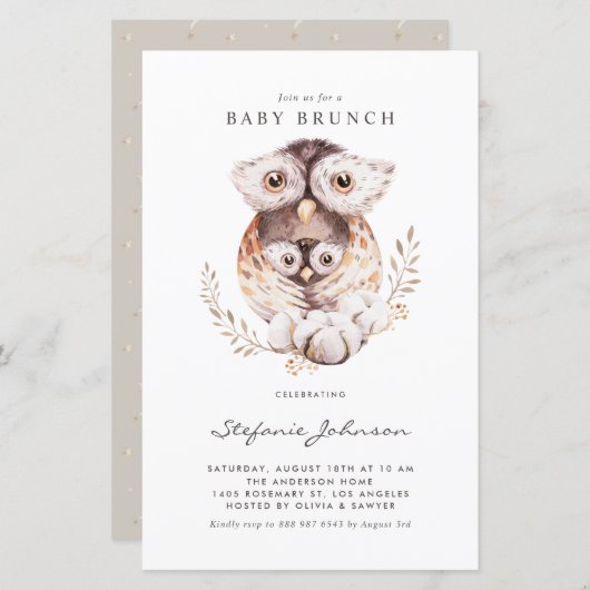 Boho mama en Baby uil Baby brunch uitnodiging (Voorkant / Achterkant)