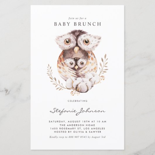 Boho mama en Baby uil Baby brunch uitnodiging (Voorkant)