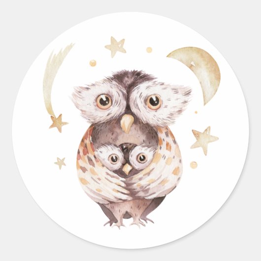 Boho mama en Baby uil Celestial Baby shower Ronde Sticker (Voorkant)
