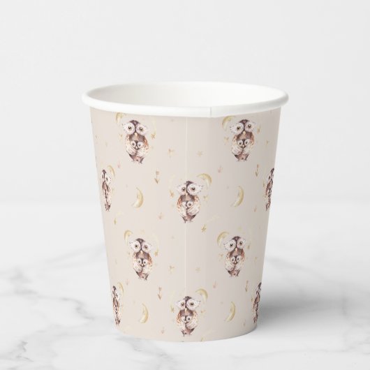 Boho mama en Baby uil patroon Baby shower Papieren Bekers (Rechts)