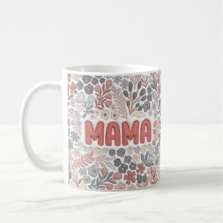 Boho Mama Grijs Roze Bloemendecor 3D Effect Patroo Koffiemok
