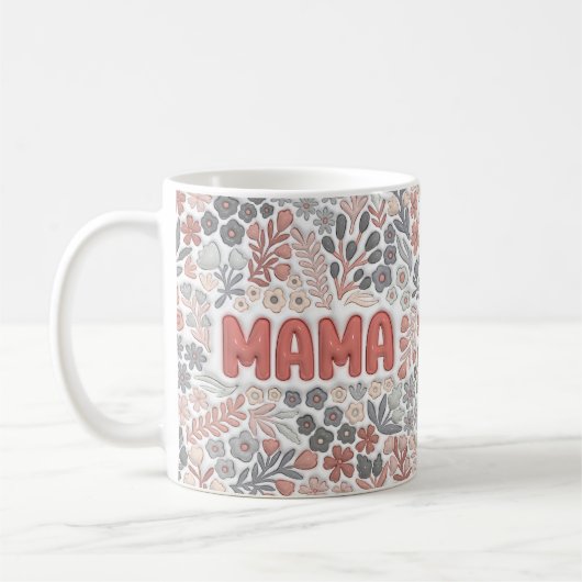 Boho Mama Grijs Roze Bloemendecor 3D Effect Patroo Koffiemok (Links)