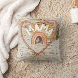 Boho Mama Tekst w / Moon Veren en Kind Namen Kussen