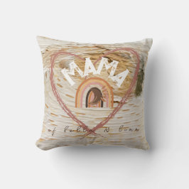 Boho Mama Tekst w / Moon Veren en Kind Namen Kussen