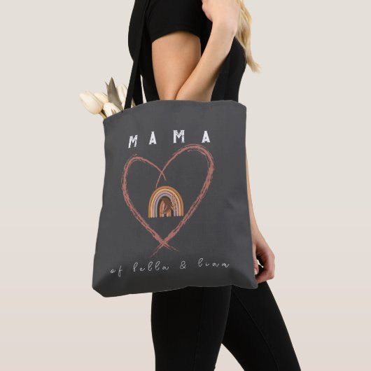 Boho Mama Tekst w / Moon Veren en Kind Namen Tote Bag (Dichtbij)