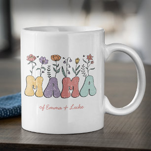 Boho Mama Text met Flowers en Kind Names Koffiemok