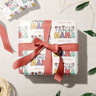 Boho Mama Text met Flowers en Kind Names Pattern Cadeaupapier