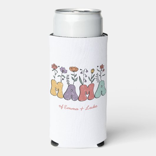 Boho Mama Text met Flowers en Kind Names Seltzer Blikjeskoeler (Seltzer Voorkant)