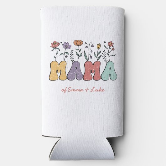 Boho Mama Text met Flowers en Kind Names Seltzer Blikjeskoeler (Achterkant)