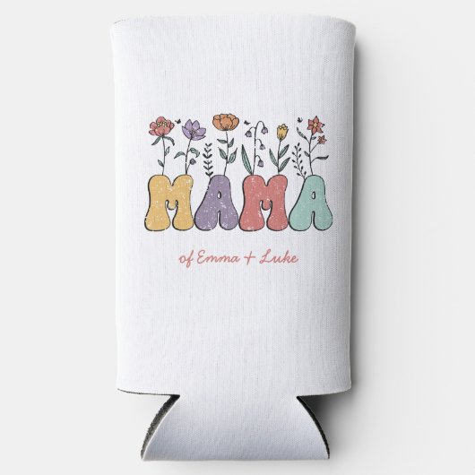 Boho Mama Text met Flowers en Kind Names Seltzer Blikjeskoeler (Voorkant)
