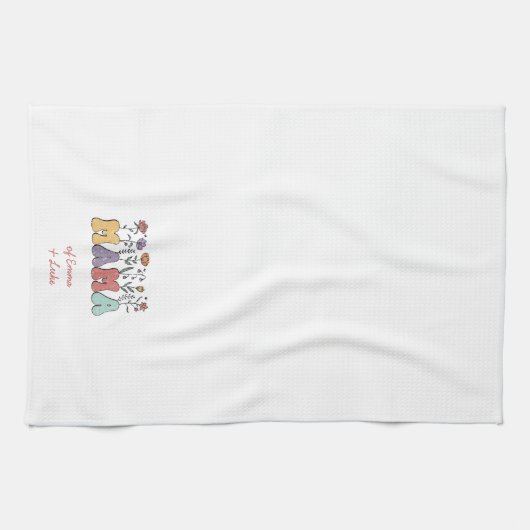 Boho Mama Text met Flowers en Kind Names Theedoek (Horizontaal)