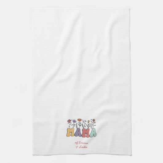 Boho Mama Text met Flowers en Kind Names Theedoek (Verticaal)