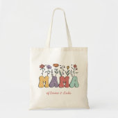 Boho Mama Text met Flowers en Kind Names Tote Bag (Voorkant)