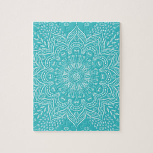 Boho Mandala Art Vibrant Blauwgroen Blauw Afbeeldi Legpuzzel