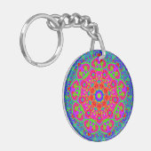 Boho Mandala Blauw Roze Tweezijdige Sleutelhanger (Voorkant Links)