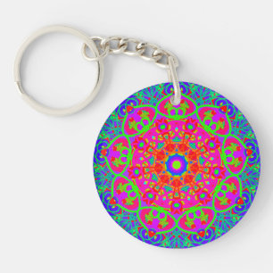 Boho Mandala Blauw Roze Tweezijdige Sleutelhanger