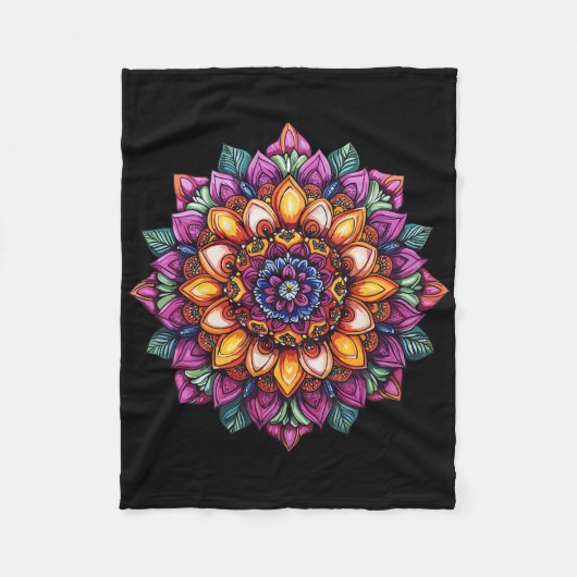 Boho Mandala Bloem Heilige Geometrie Yoga Fleece Deken (Voorkant)