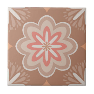 Boho Mandala Bloempatroon in Aardetinten Rozetinte Tegeltje