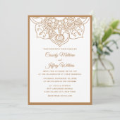 Boho mandala bruiloft uitnodiging bruin wit indiaa (Staand voorkant)