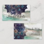 Boho Mandala Elegant Sage Green Grey Waterverf Visitekaartje (Voorkant / Achterkant)