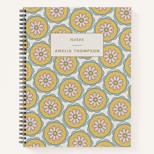 Boho Mandala Flower in Yellow Personalized Notitieboek (Voorkant)