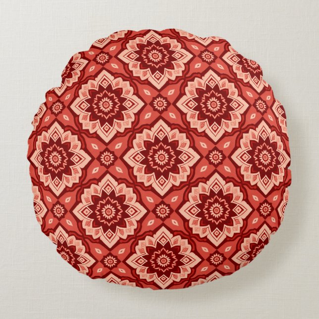 Boho Mandala geometrisch bloemenpatroon Rond Kussen (Voorkant)