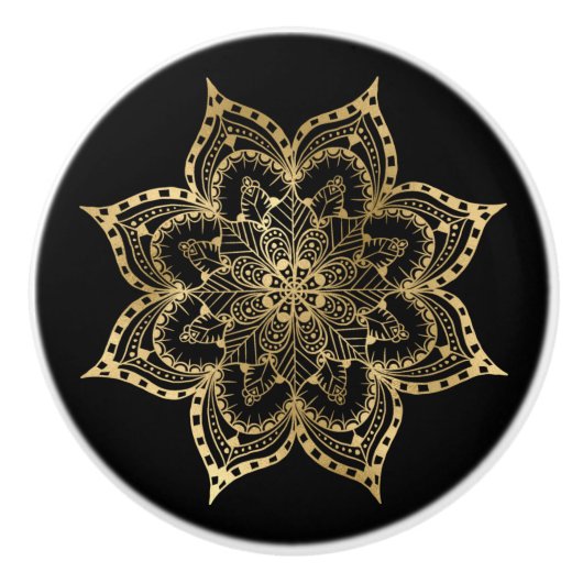 Boho Mandala Gold Black Keramische Knop (Voorkant)