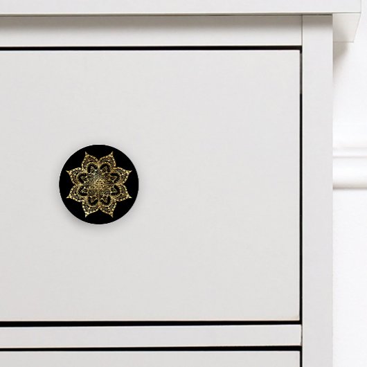 Boho Mandala Gold Black Keramische Knop