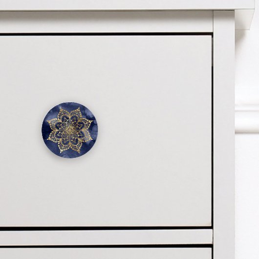 Boho Mandala Gold Navy Blue Ink Texture Keramische Knop