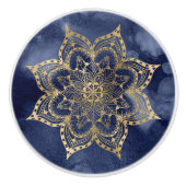 Boho Mandala Gold Navy Blue Ink Texture Keramische Knop (Voorkant)