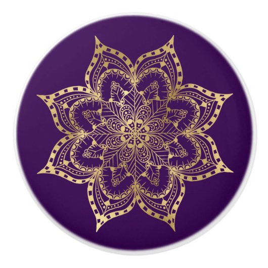 Boho Mandala Gold Paarse Keramische Knop (Voorkant)