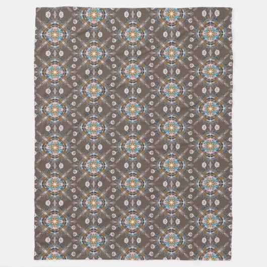Boho Mandala Hand Drawn Blue Brown kleurful Fleece Deken (Voorkant)