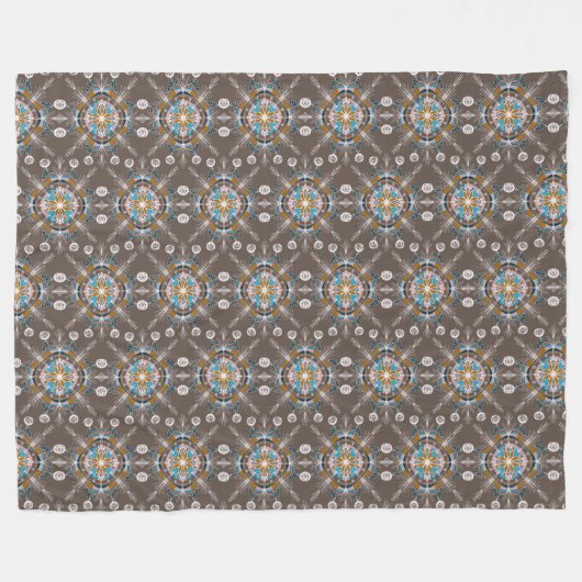 Boho Mandala Hand Drawn Blue Brown kleurful Fleece Deken (Voorkant (Horizontaal))