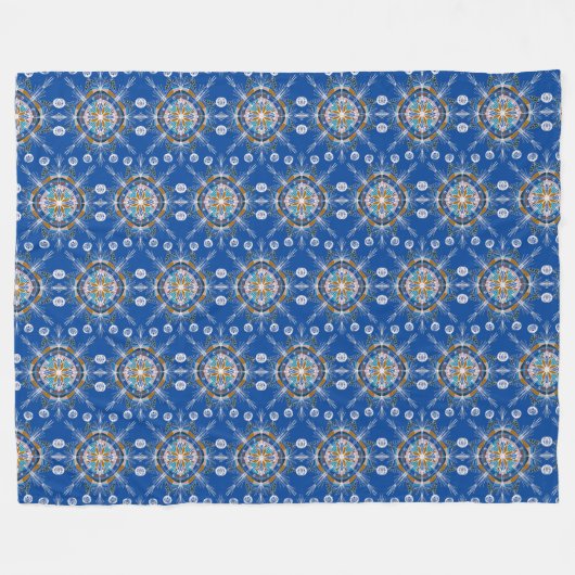 Boho Mandala Handgetekend blauw kleurrijk Fleece Deken (Voorkant (Horizontaal))
