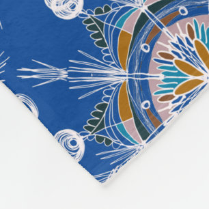 Boho Mandala Handgetekende Blauwe Kleurrijk Fleece Deken