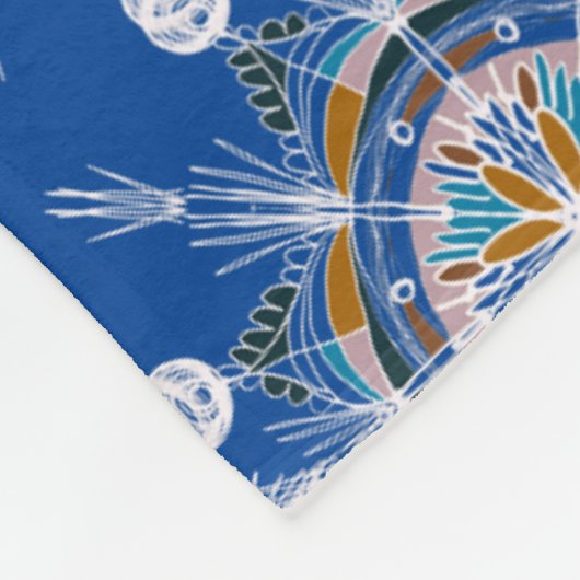 Boho Mandala Handgetekende Blauwe Kleurrijk Fleece Deken (Hoek)