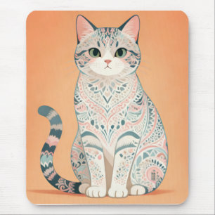Boho Mandala Kat Pastel Sierlijke Paisley Poes Muismat