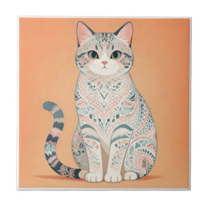 Boho Mandala Kat Pastel Sierlijke Paisley Poes Tegeltje