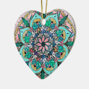 Boho Mandala Kleurrijke Waterverf Bloemen Keramisch Ornament