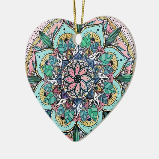 Boho Mandala Kleurrijke Waterverf Bloemen Keramisch Ornament (Links)