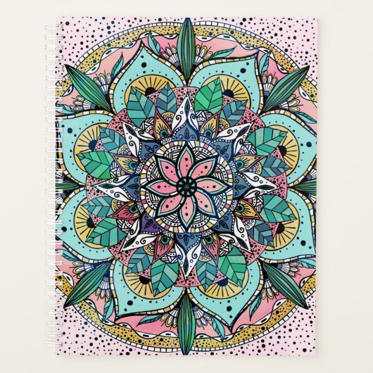 Boho Mandala Kleurrijke Waterverf Bloemen Planner (Voorkant)