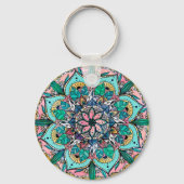 Boho Mandala Kleurrijke Waterverf Bloemen Sleutelhanger (Voorkant)