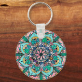 Boho Mandala Kleurrijke Waterverf Bloemen Sleutelhanger (Voorkant)
