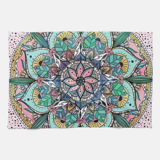 Boho Mandala Kleurrijke Waterverf Bloemen Theedoek (Horizontaal)