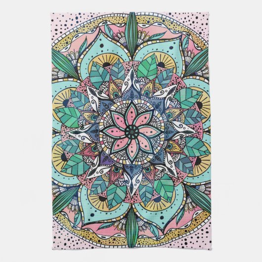 Boho Mandala Kleurrijke Waterverf Bloemen Theedoek (Verticaal)