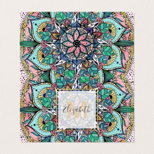 Boho Mandala Kleurrijke Waterverf Bloemen Visitekaartje (Buitenkant ongevouwen)