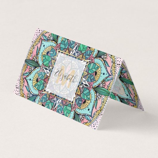 Boho Mandala Kleurrijke Waterverf Bloemen Visitekaartje (Voorkant)