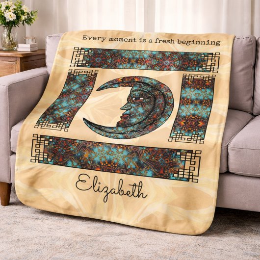 Boho Mandala Maan Turquoise Inspirerende Spreuk Sherpa Deken
