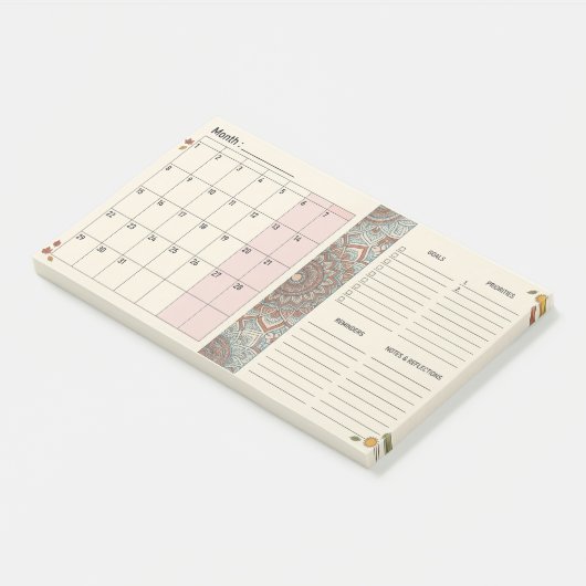 Boho Mandala Maandelijkse Planner Post-it® Notes (Schuin)